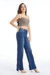 High Rise Wide Leg Denim Jeans With Slit-Wide Leg-BAYEAS