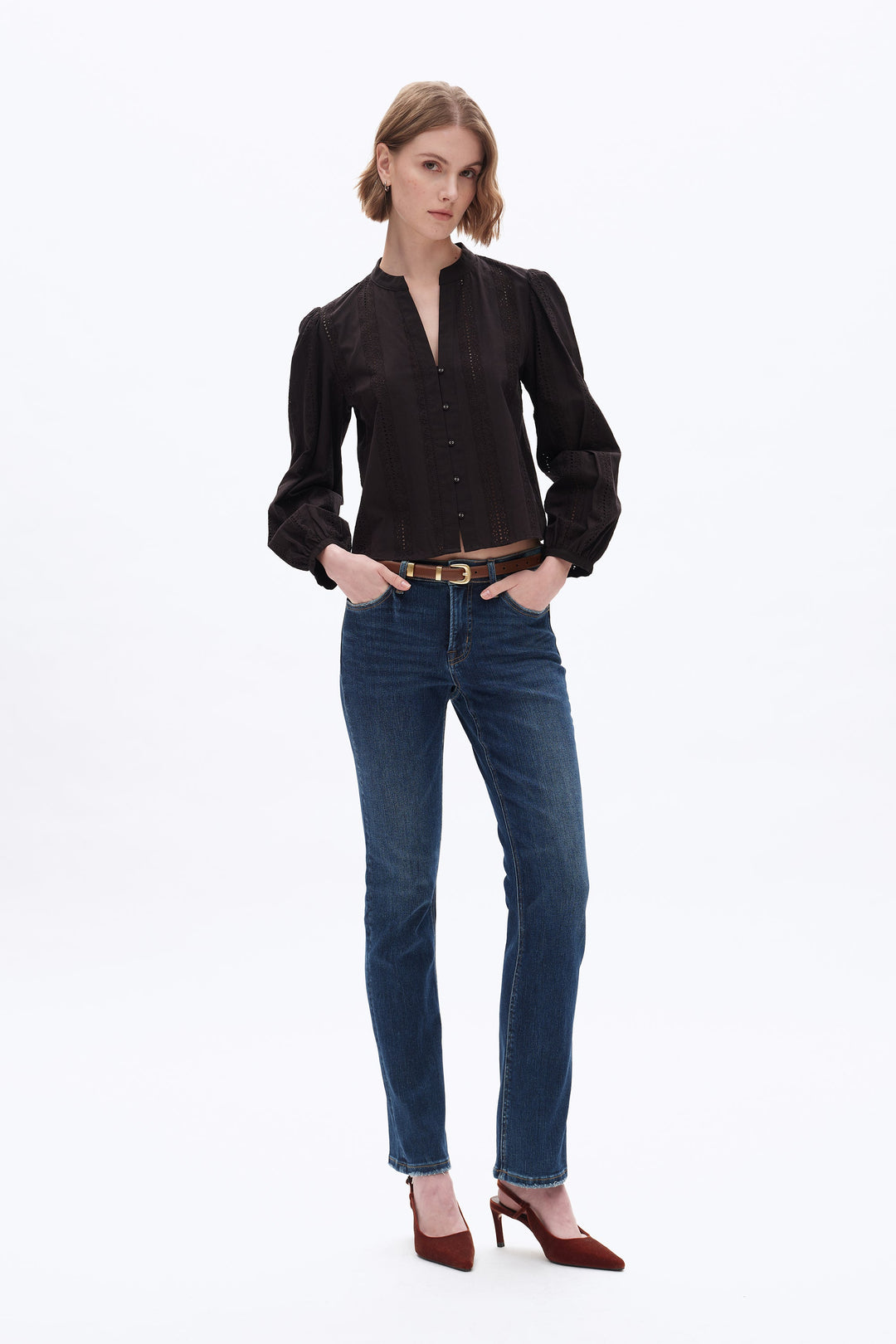 Mid Rise Slim Straight Denim Jeans