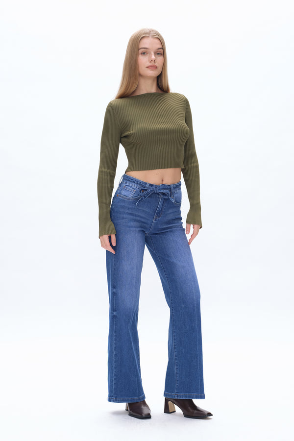 High Rise Relaxed Drawstring Wide Leg Jeans