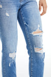 Mid Rise Slim Straight Jeans With Raw Hem-Straight-BAYEAS