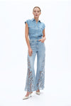 Ultra High Rise Lace Patchwork Wide Leg Denim Jeans