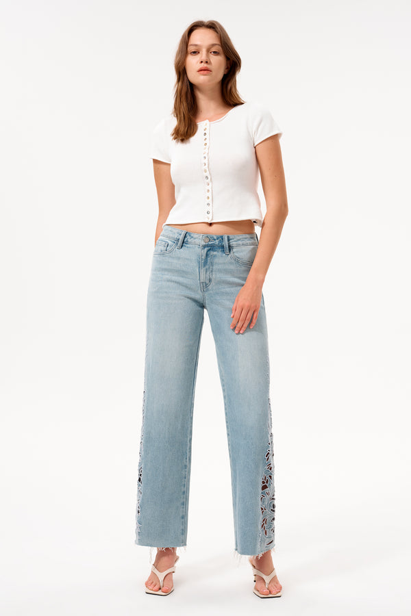 Flora Mid Rise Straight Jeans