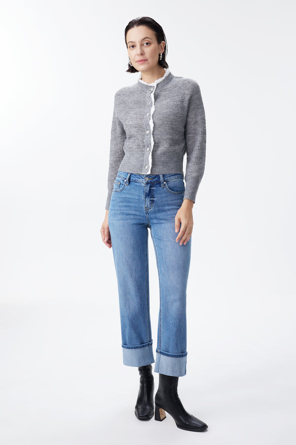 High Rise Relaxed Cuffed Straight Leg Jeans
