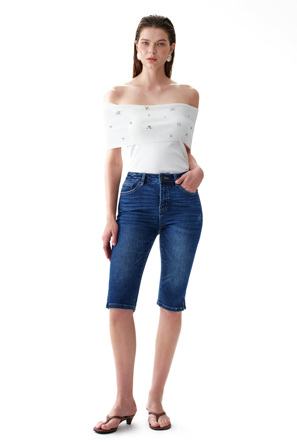 Mid Rise Slit Skinny Jeans
