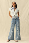 Rhinestone Embroidery Wide Leg Jeans