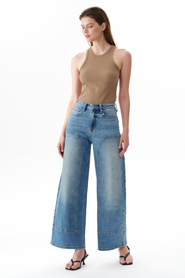 High Rise Appliqué Barrel Leg Jeans