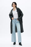 High Rise Wide Leg Denim Jeans With Raw Hem