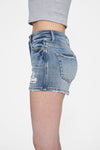 High Rise Ripped Denim Shorts