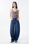 Mid Rise Deep Indigo Barrel Jeans
