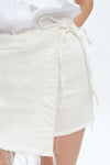 Denim Short Culottes With Raw Hem-Shorts-BAYEAS