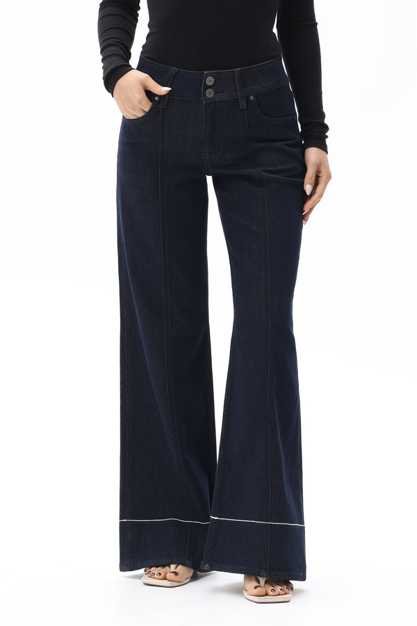 Mid Rise Wide Leg Jeans with Contrast Stitching