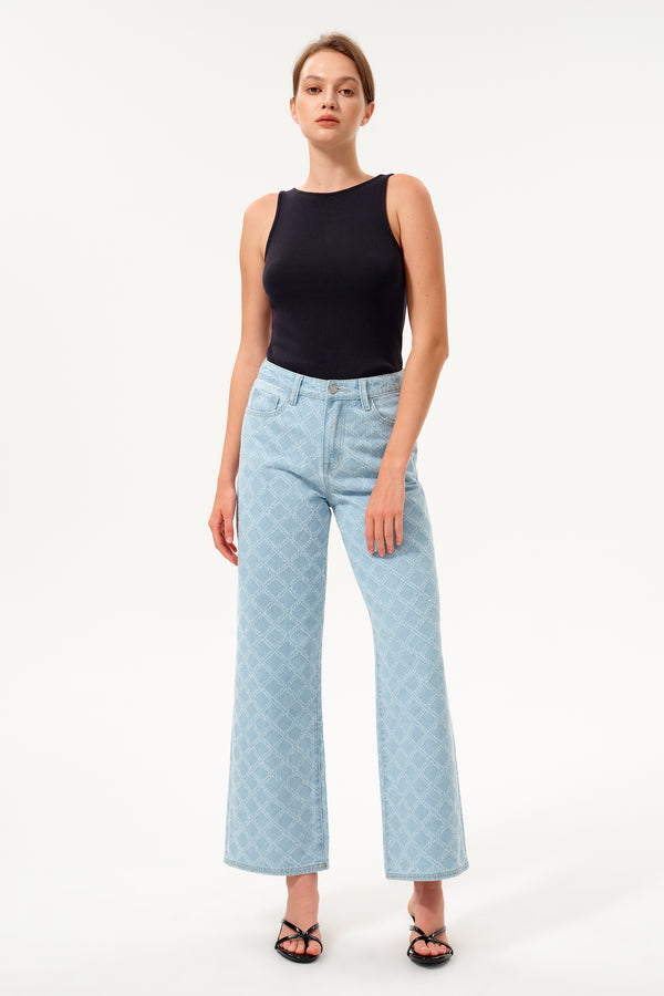 High Rise Jacquard Straight Leg Jeans