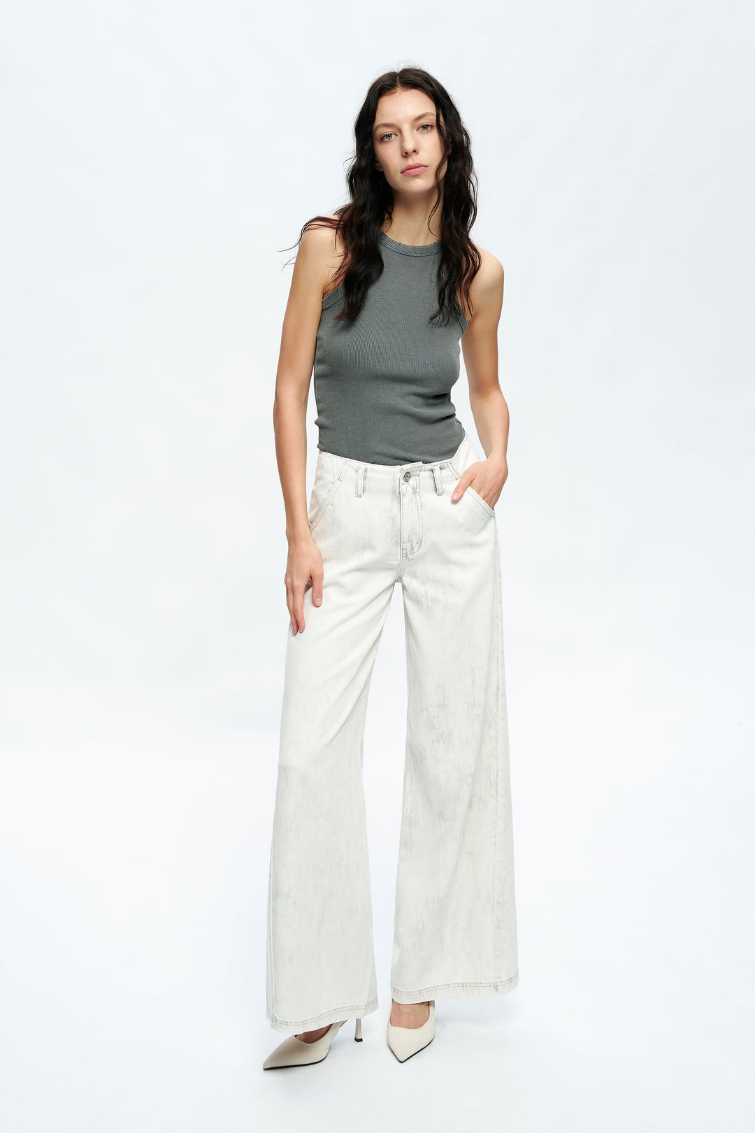 Jeremy Mid Rise Business Wide Leg Denim Pants