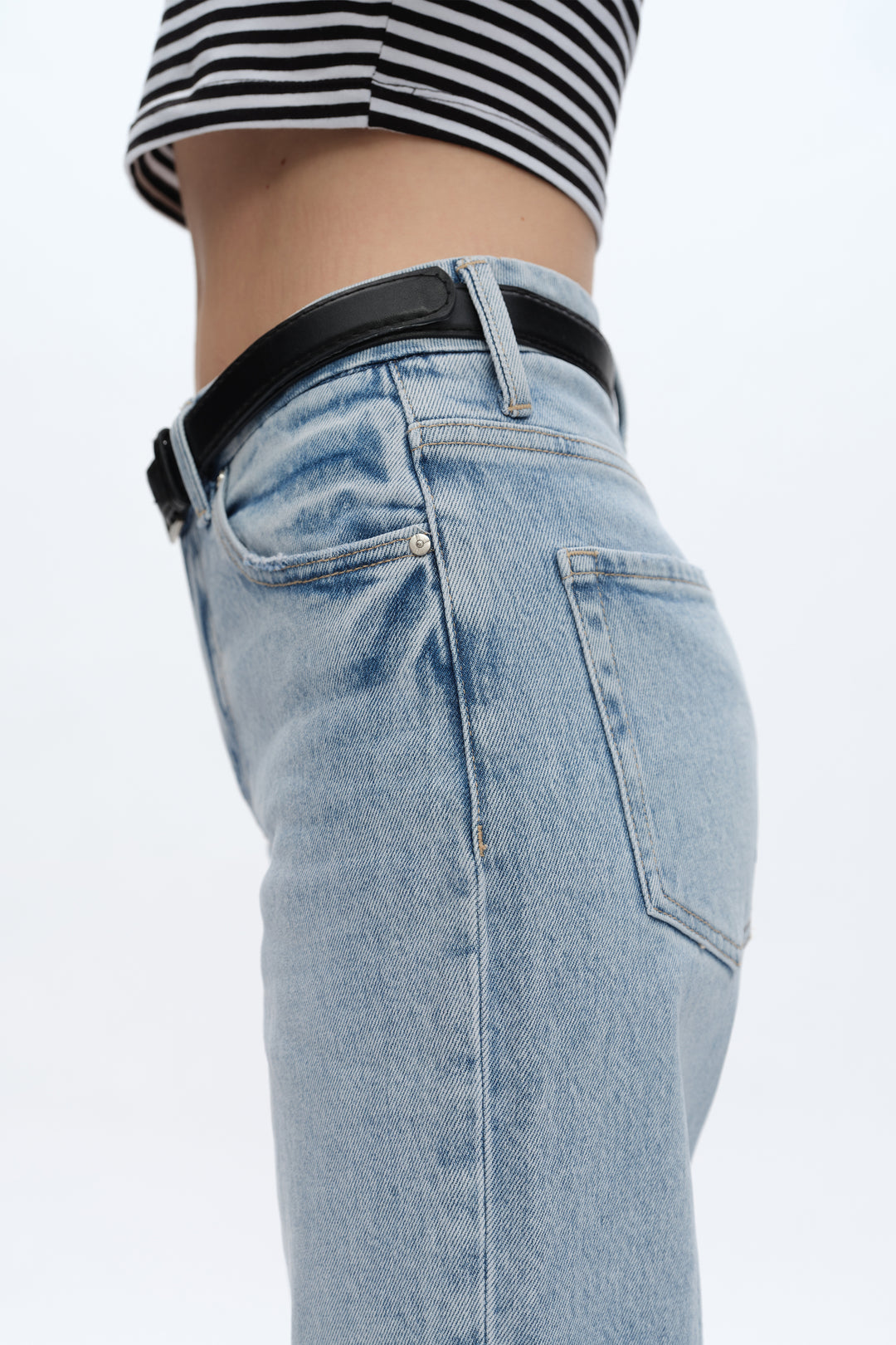 Kala High Rise Wide Leg Denim Jeans With Raw Hem
