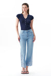 High Rise Ankle Embroidered Lace Straight Leg Pants