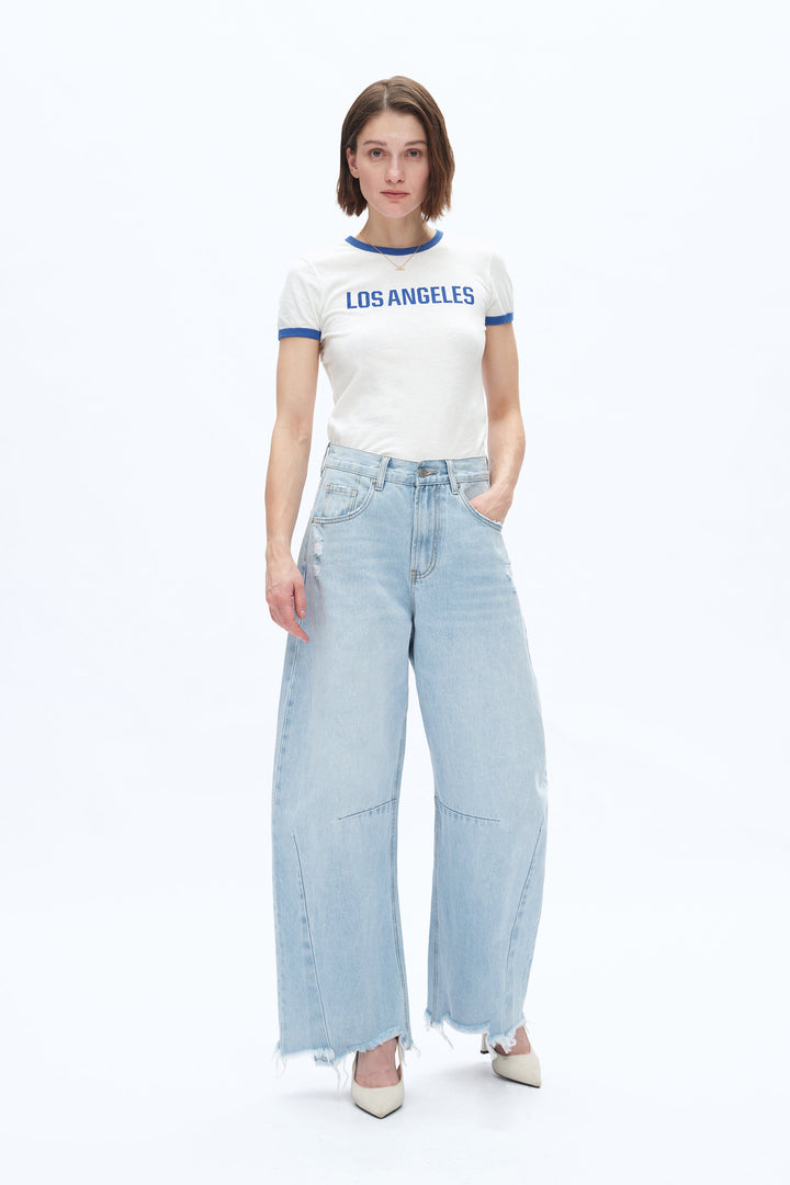 High Rise Drop Crotch Barrel Denim Jeans