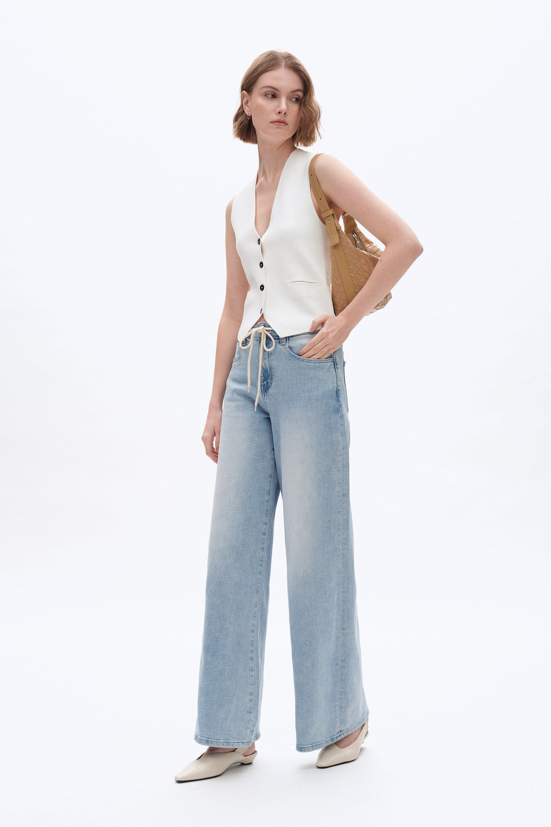 High Rise Drawstring Baggy Denim Jeans