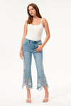 High Rise Embroidered Lace Flare Jeans
