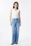 High Rise Contrast Panel Straight Jeans