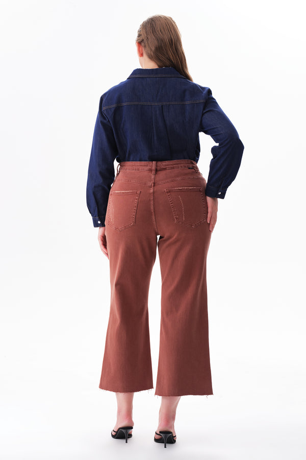 High Rise Cropped Distressed Wide Leg Jeans