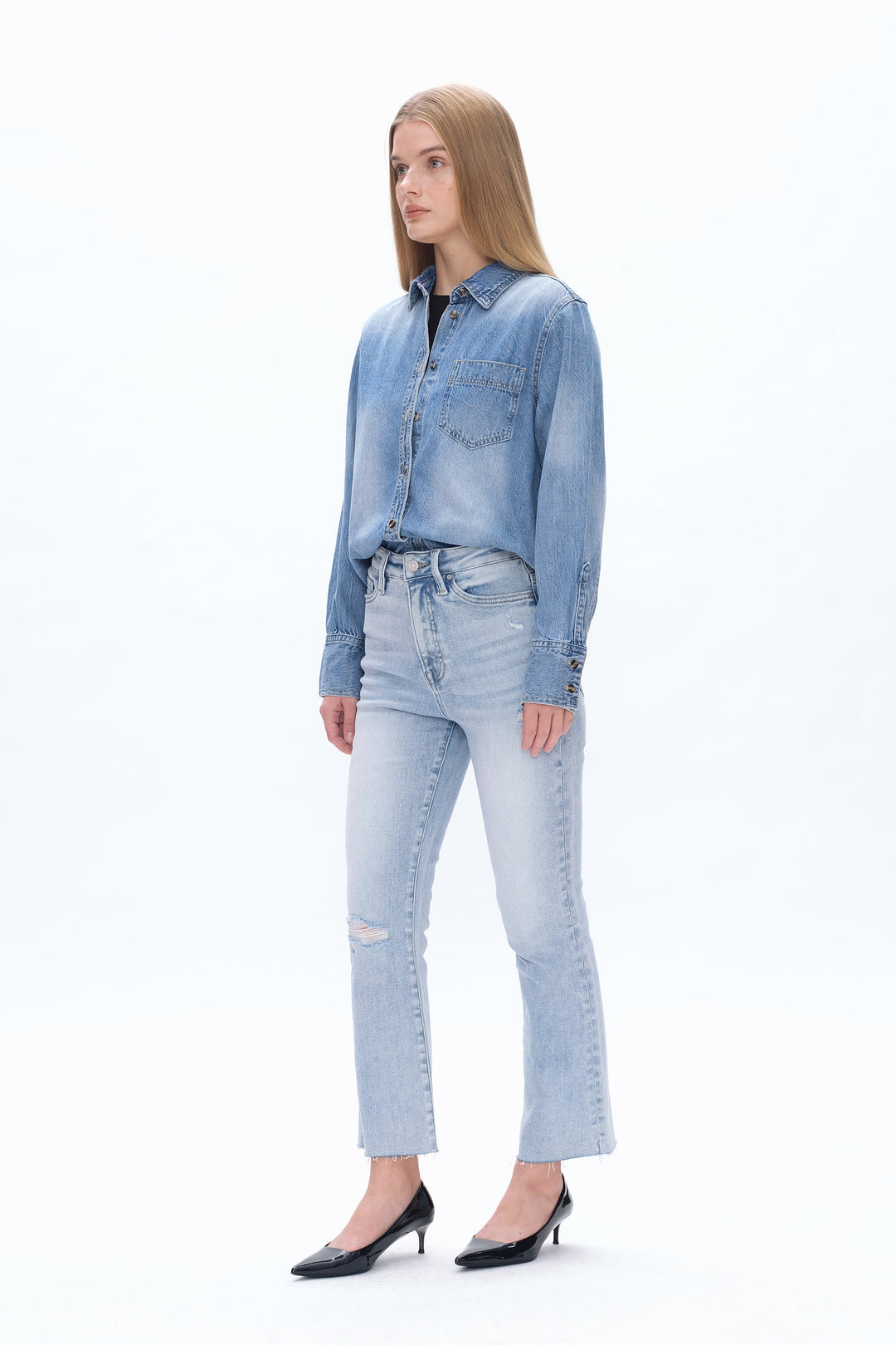 High Rise Straight Raw Hem Denim Jeans