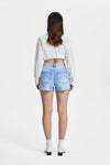 High Rise Distressed Denim Shorts