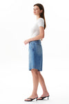 High Rise Pleated Denim Bermuda Shorts