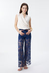 High Rise Ankle Embroidered Lace Wide Leg Jeans