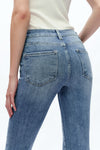 Mid Rise Cropped Raw Hem Straight Leg Jeans