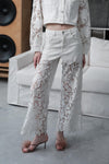 High Rise Floral Embroidered Wide Leg Pants