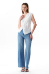 High Rise Drawstring Wide Leg Jeans