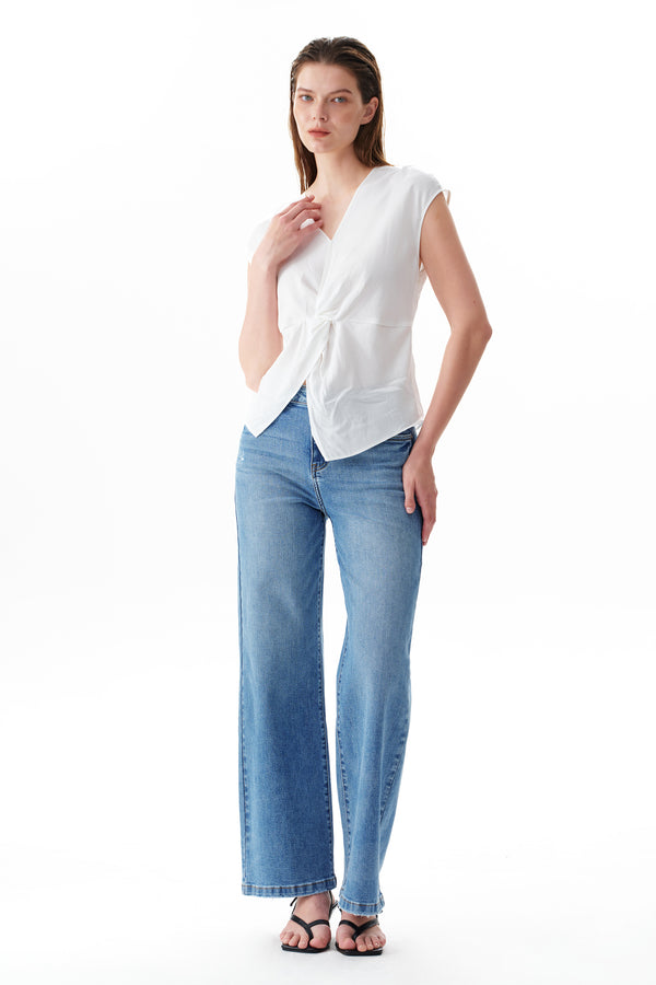 High Rise Drawstring Wide Leg Jeans