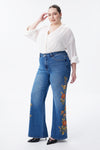 New York High Rise Embroidered Wide Leg Jeans