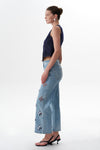 High Rise Floral Embroidered Straight Leg Jeans