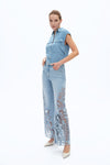 Ultra High Rise Lace Patchwork Wide Leg Denim Jeans