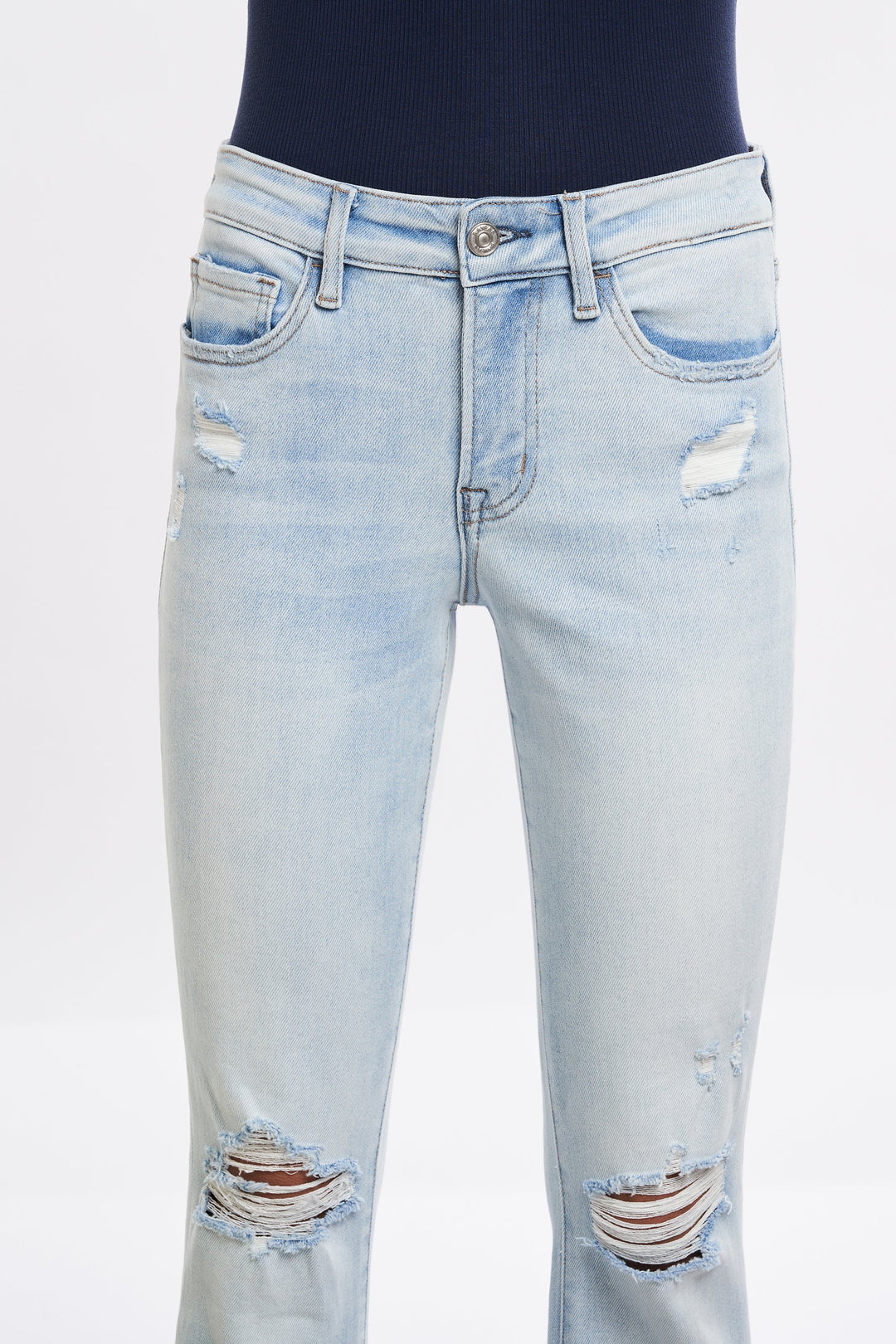 Angela Mid Rise Distressed Flare Jeans