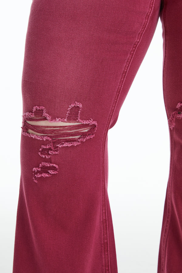 High Rise Ankle Distressed Flare Pants