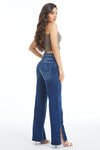 High Rise Wide Leg Denim Jeans With Slit-Wide Leg-BAYEAS