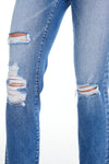 High Rise Slim Straight Jeans With Raw Hem