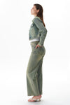 Statement High Rise Rhinestone Wide Leg Jeans
