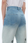 Ultra High Rise Lace Embroidered Wide Leg Denim Jeans