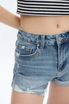 Siri Mid Rise Distressed Rolled Hem Denim Shorts