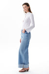 Mid Rise Cuffed Wide Leg Jeans