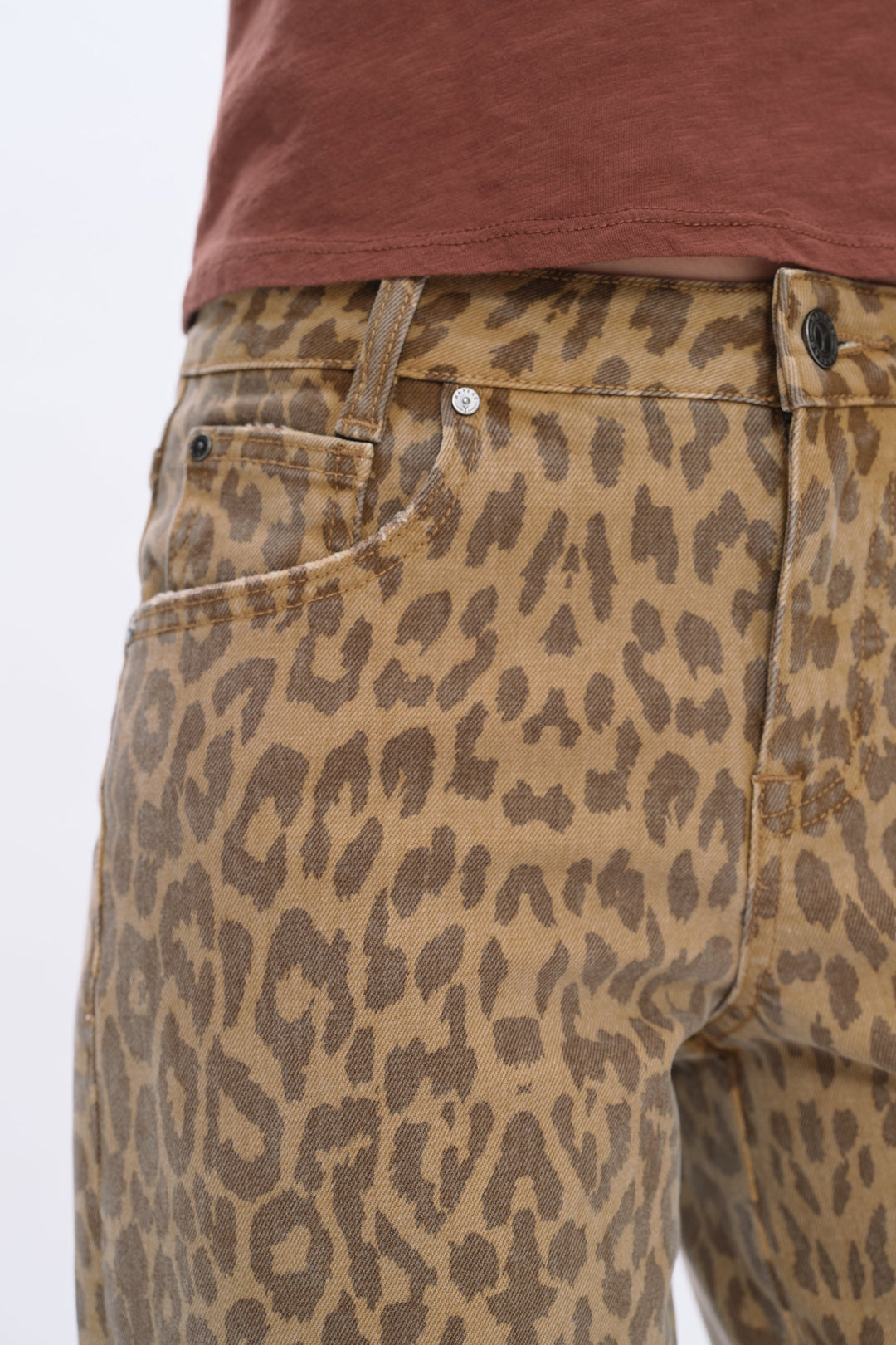 Mid Rise Leopard Print Relax Straight Pants