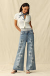 Rhinestone Embroidery Wide Leg Jeans