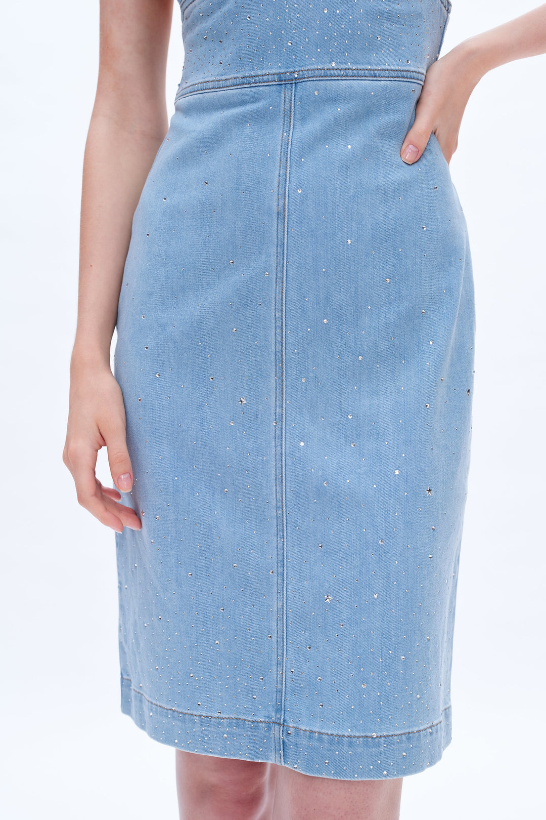 Rhinestone Denim Midi Dress