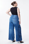 High Rise Embroidered Lace Wide Leg Jeans