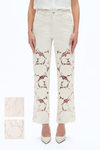 High Rise Lace Embroidered Relaxed Straight Pants