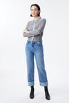 High Rise Relaxed Cuffed Straight Leg Jeans