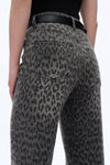 High Rise Leopard Print Wide Leg Denim Jeans